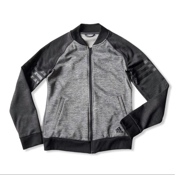 Adidas Climawarm Zip Up Track Jacket Fleece Lined Gray Zip Up Sweatshirt S - Picture 3 of 10